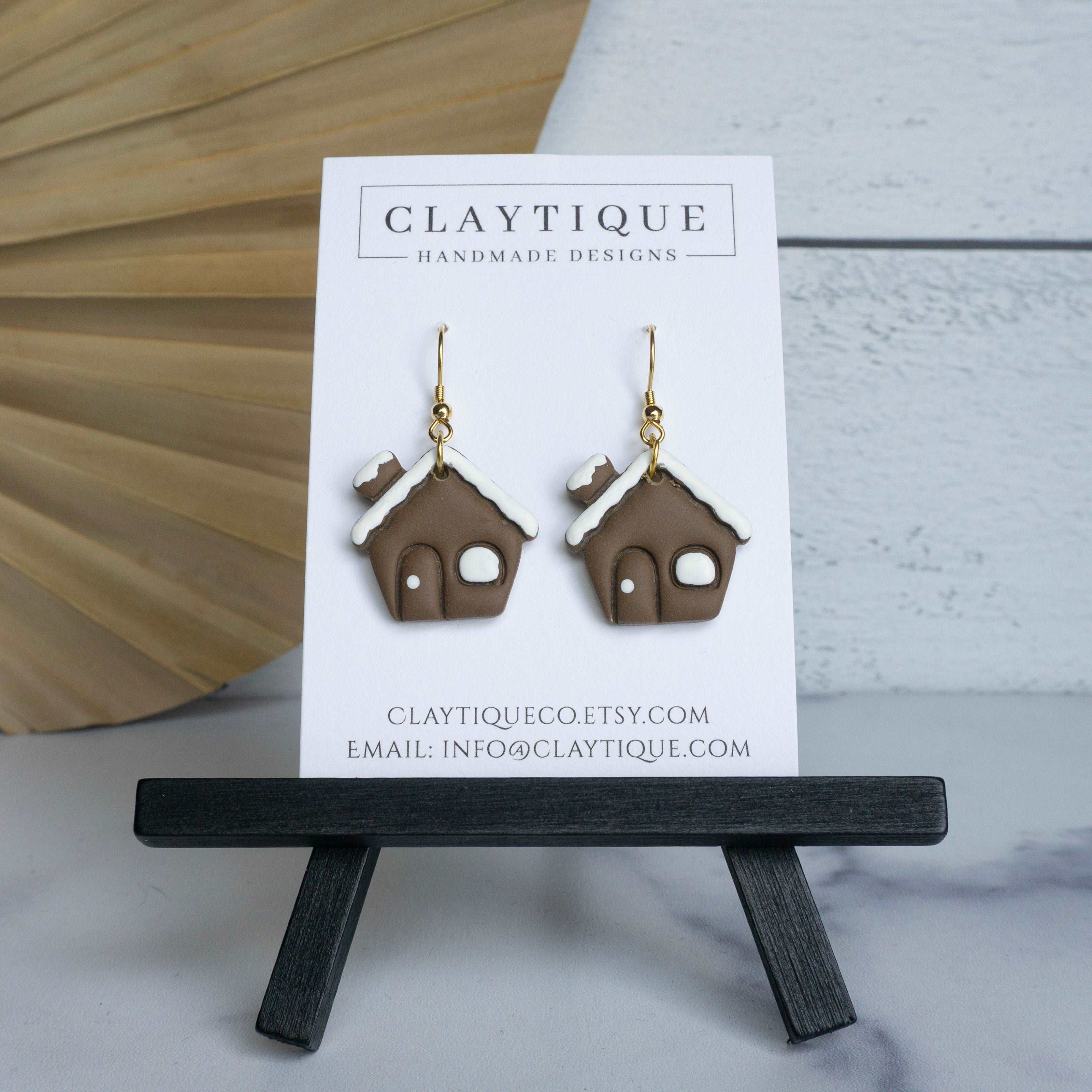 Gingerbread House Dangle Clay Earrings