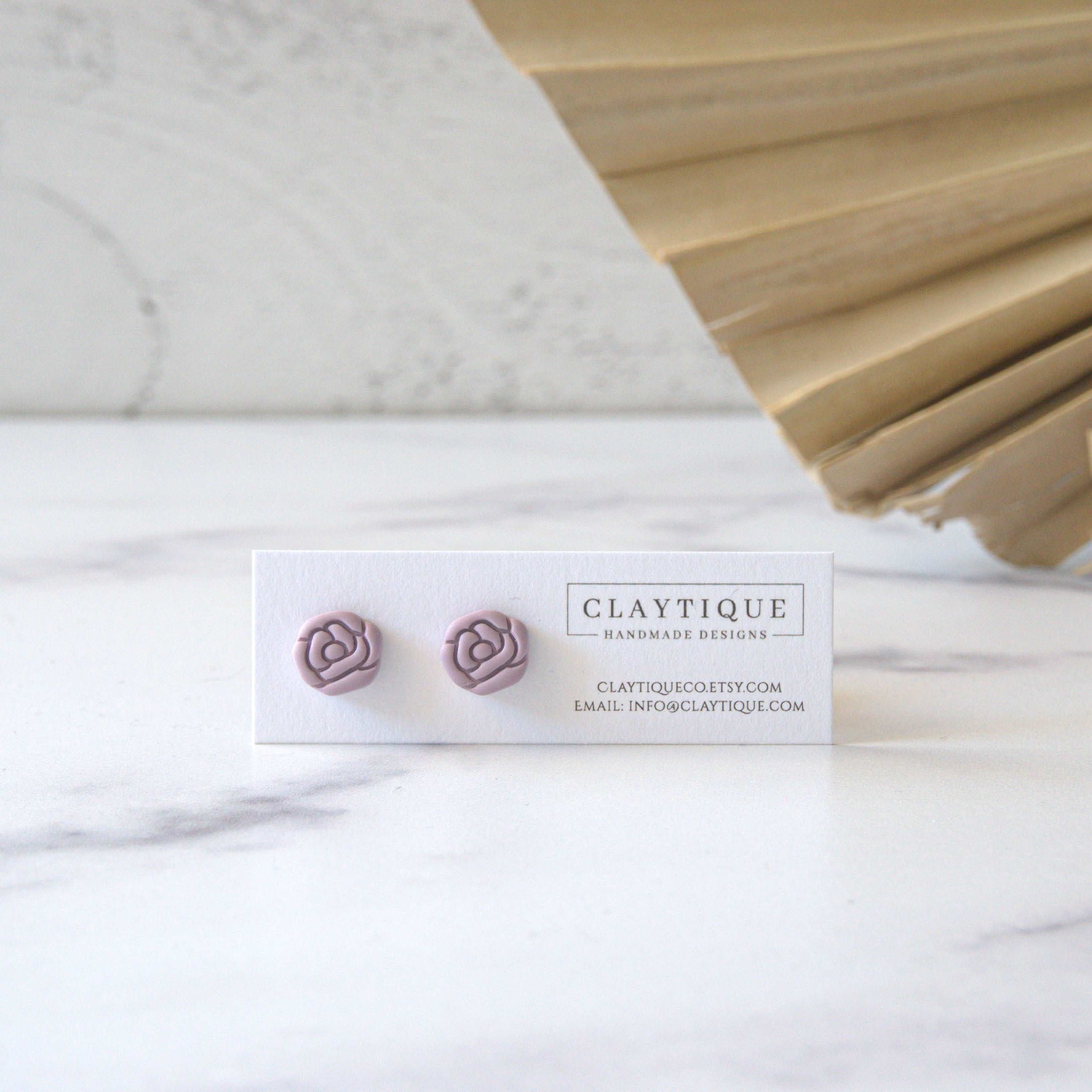 Valentine's rose stud made with handmade polymer clay and an 18K Gold plated stainless steel Hypoallergenic, nickel and lead-free post. 