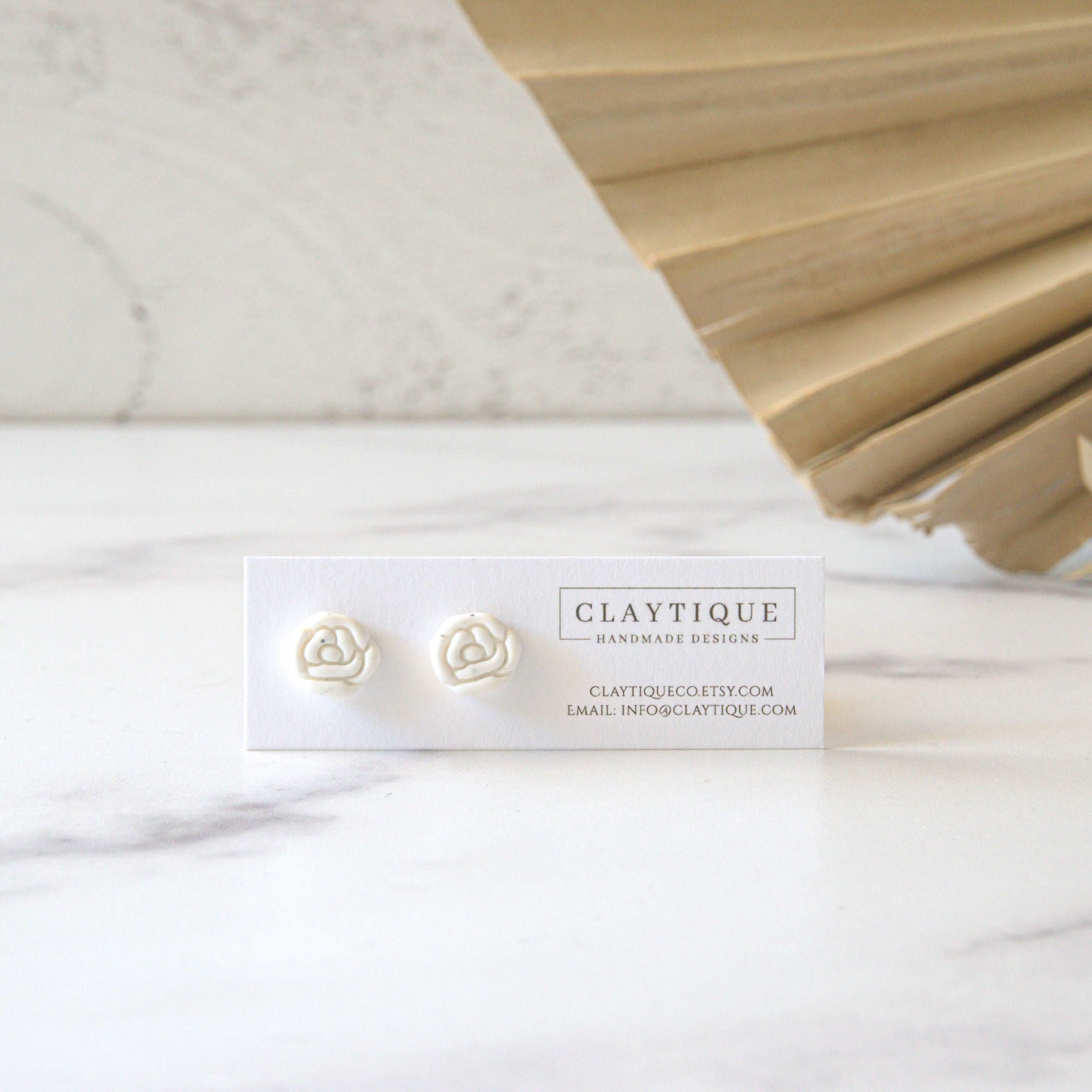 Valentine's rose stud made with handmade polymer clay and an 18K Gold plated stainless steel Hypoallergenic, nickel and lead-free post. 