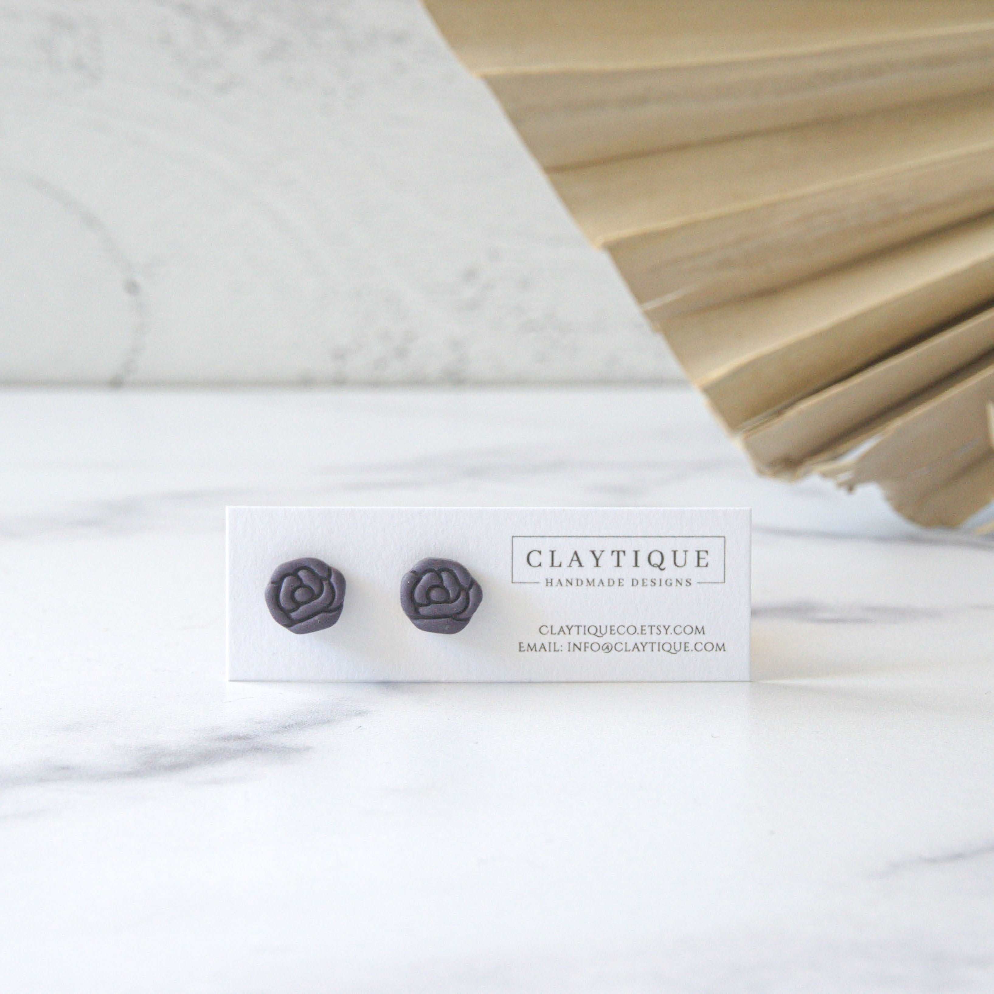 Valentine's rose stud made with handmade polymer clay and an 18K Gold plated stainless steel Hypoallergenic, nickel and lead-free post. 