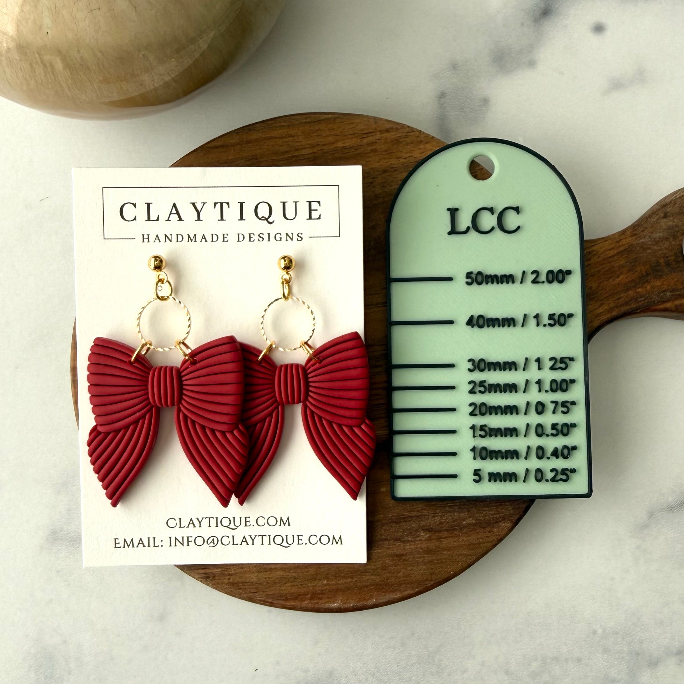 Red Embossed Bow Earring