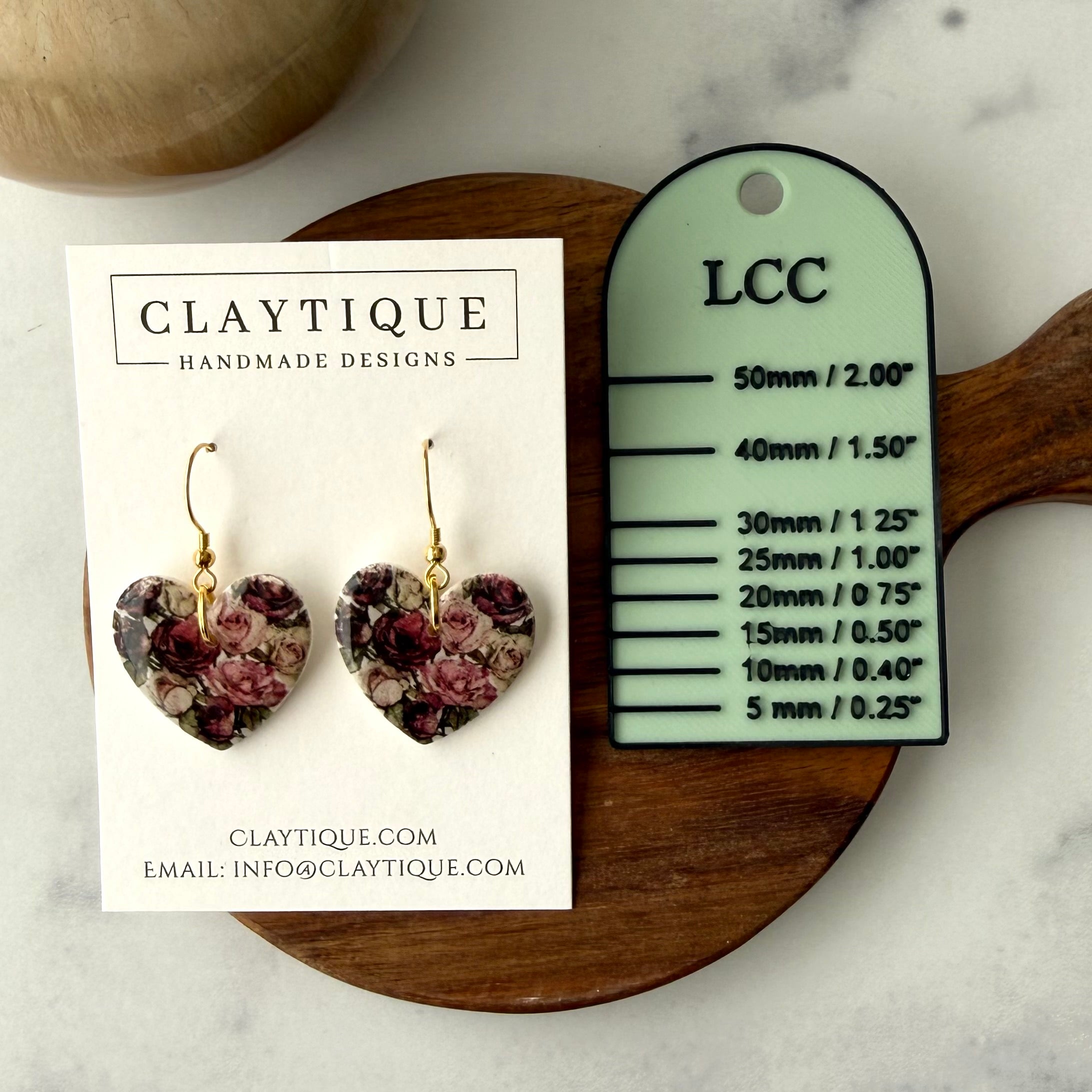 Purple Floral Heart Print Earrings