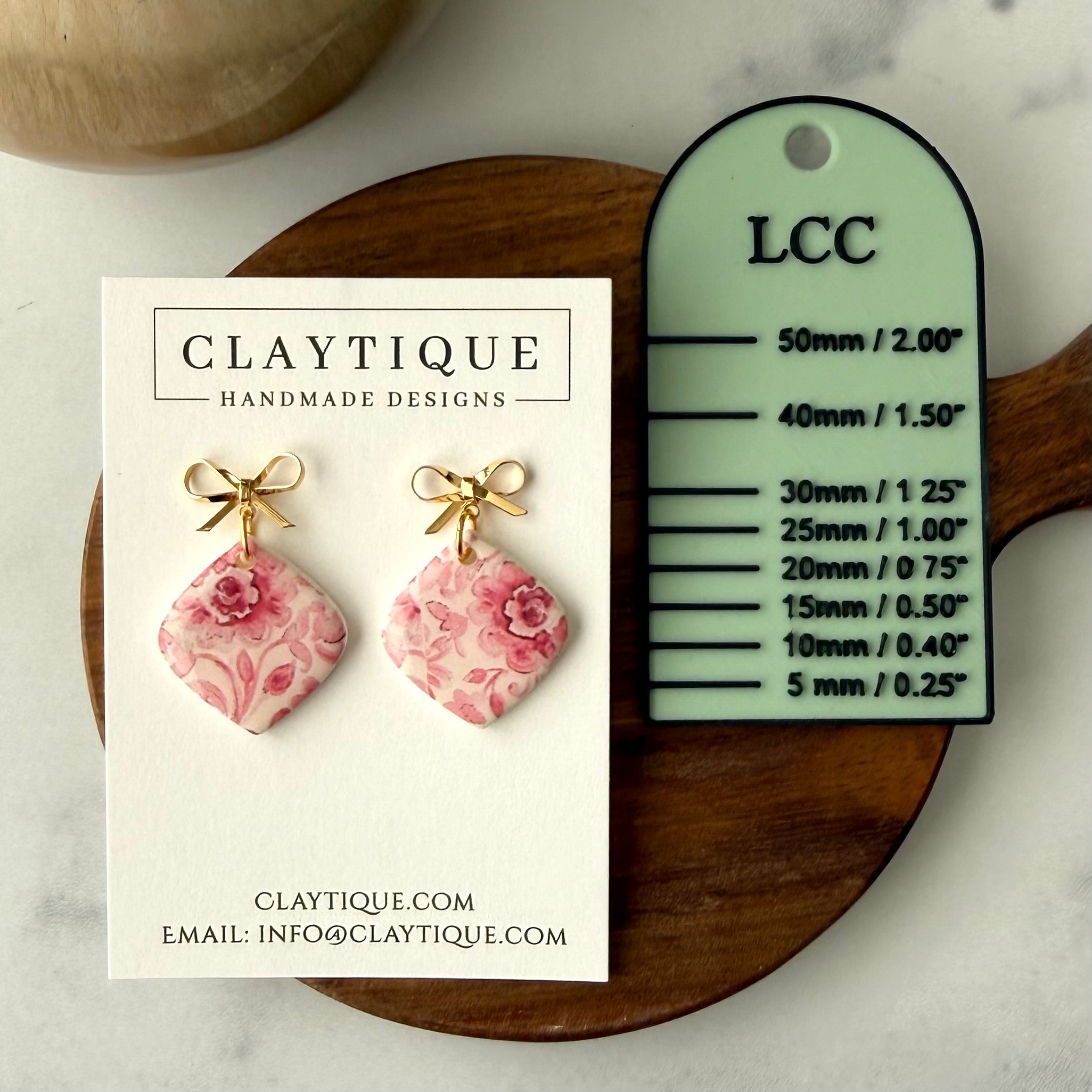 Pink Floral Print Rounded Diamond Earring