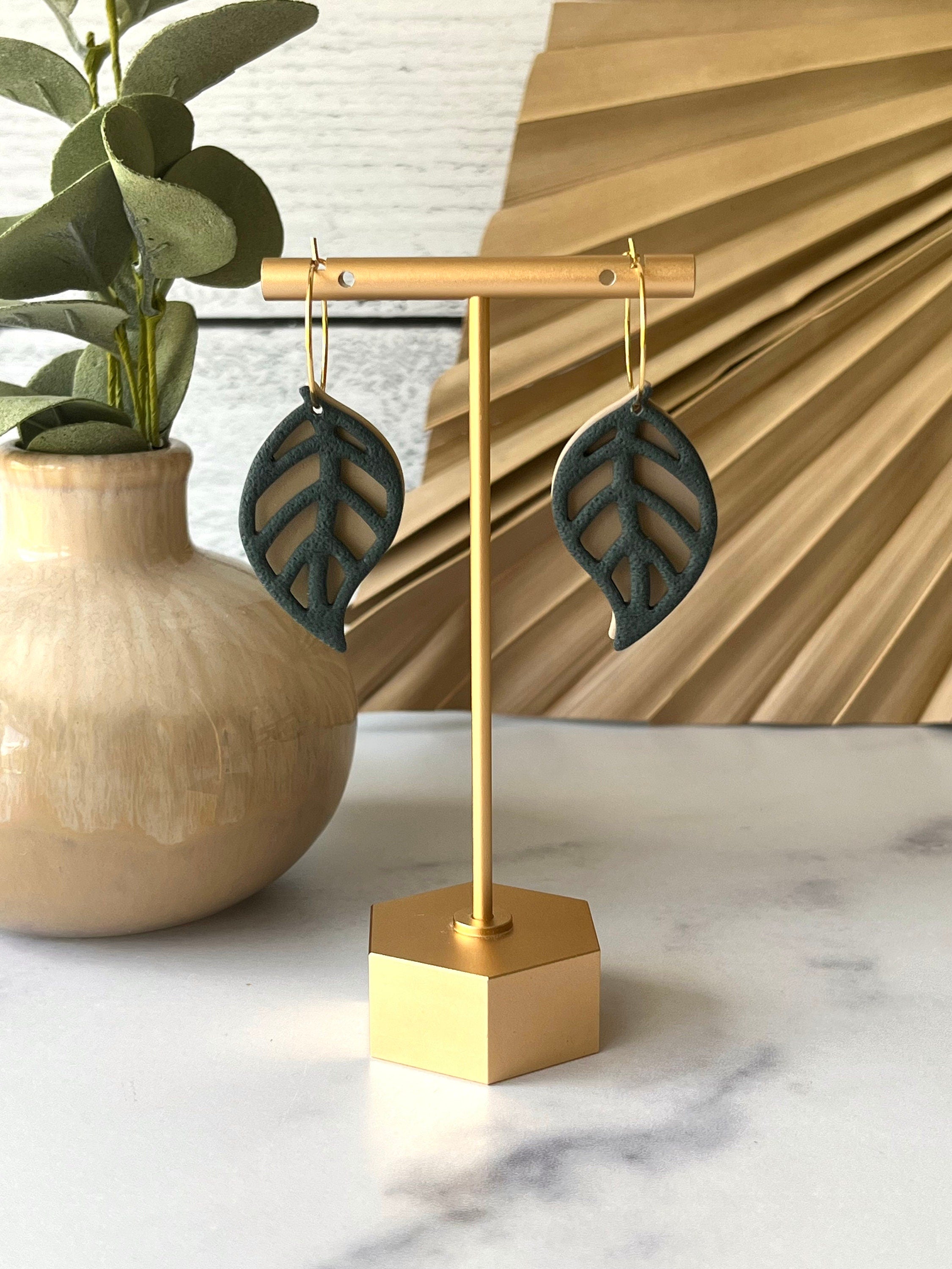 Navy Teal Fall Leaf Hoop Earrings