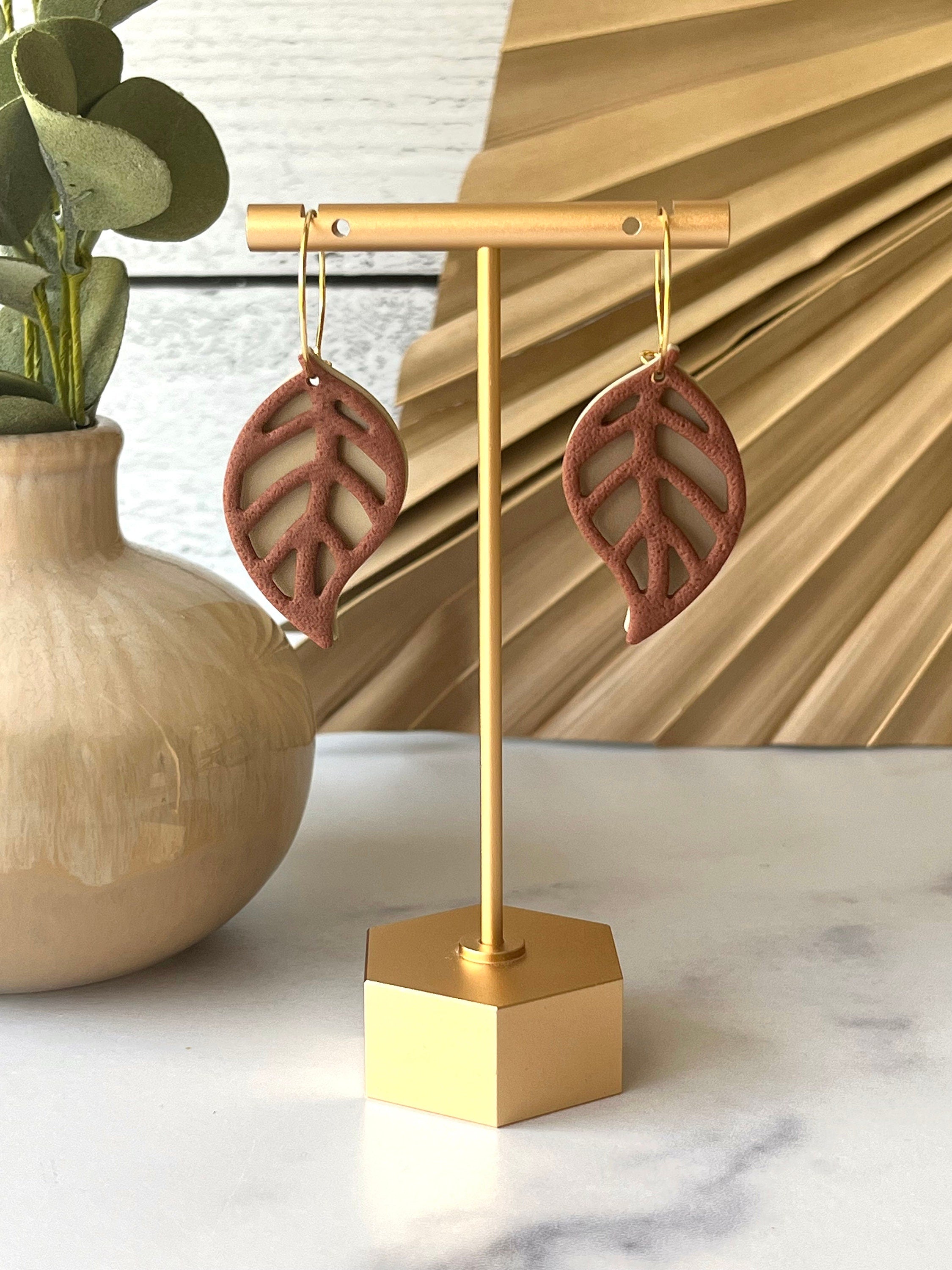Red Fall Leaf Cut Out Hoop Earrings