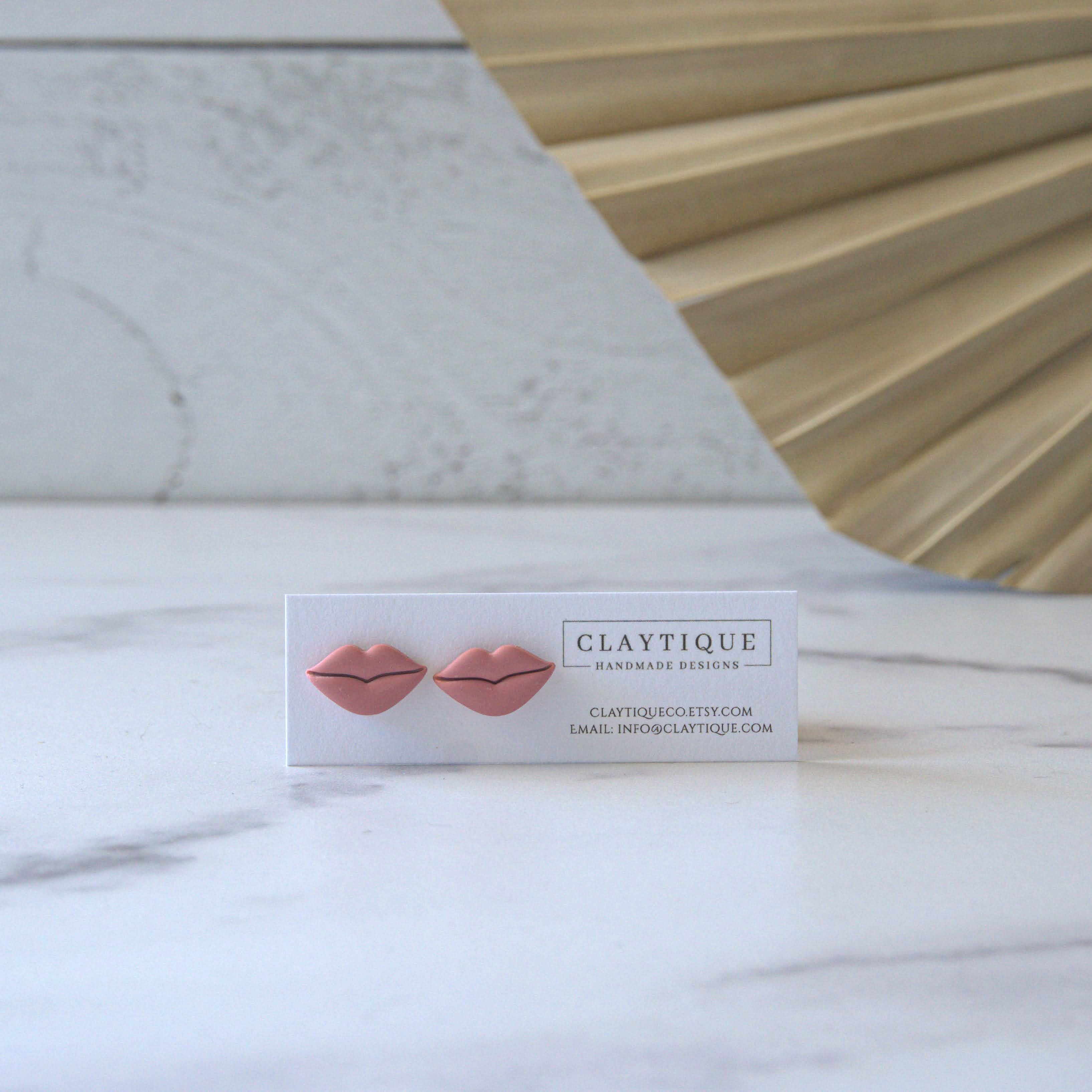 Valentine's lip stud earrings handmade with polymer clay and 18K Gold plated stainless steel Hypoallergenic, nickel, and lead-free posts.